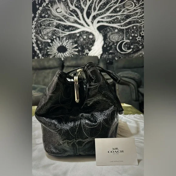 Vintage style COACH soho shoulder bag kisslock Black Leather Tote handbag - Picture 13 of 17